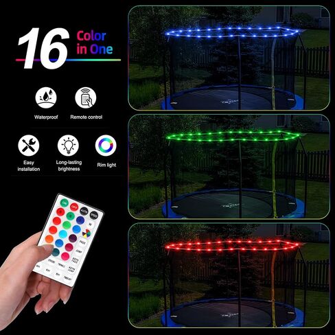 LED Trampoline Lights, 26Ft Waterproof LED Strip light with Remote Control for 16/15/ 14/12/ 10Ft Trampoline Rim, 16 Colors 8 Modes Super Bright Light to Play at Night Outdoors for Kids Gift in Saudi Arabia