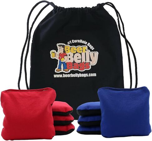 Premium Tailgate Cornhole Bags Durable Double Sided Outdoor Canvas Tournament Toss Game Resin Fill 16 Ounce - Set of 8 includes Carrying Tote Made in USA in Saudi Arabia