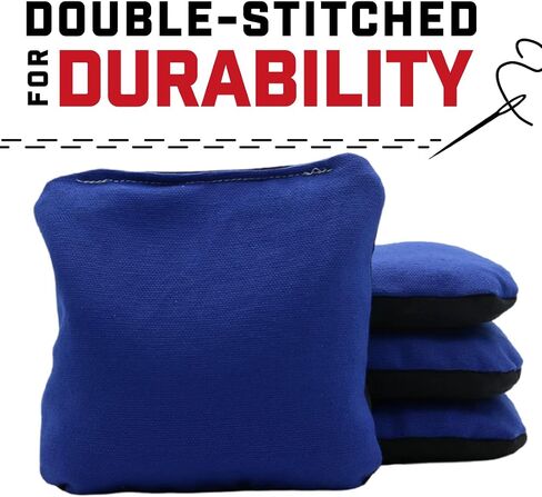 Premium Tailgate Cornhole Bags Durable Double Sided Outdoor Canvas Tournament Toss Game Resin Fill 16 Ounce - Set of 8 includes Carrying Tote Made in USA in Saudi Arabia