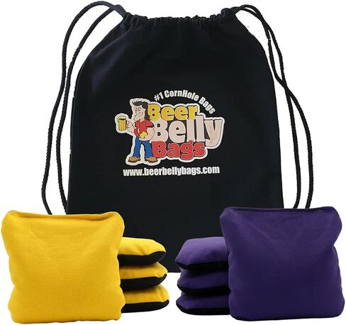 Premium Tailgate Cornhole Bags Durable Double Sided Outdoor Canvas Tournament Toss Game Resin Fill 16 Ounce - Set of 8 includes Carrying Tote Made in USA in Saudi Arabia