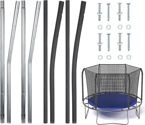 Blulu Trampolines Single Enclosure Pole Set Trampolines Upper and Lower Enclosure Pole Kit Trampoline Replacement Parts Trampoline Net Poles with Foam Sleeve (Black,2 Sets) in Saudi Arabia