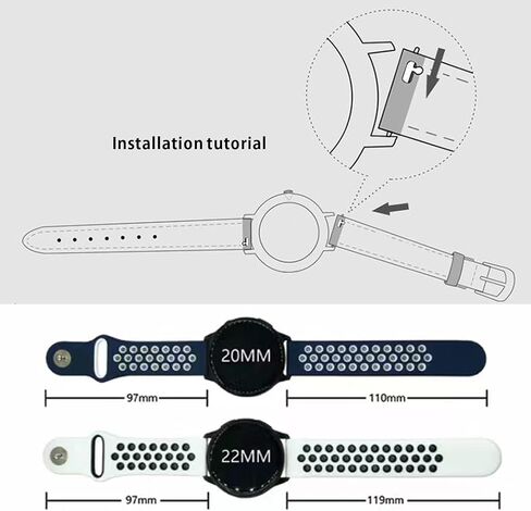 Watch strap 20mm/22mm porous breathable two-color silicone strap, soft, comfortable, waterproof and breathable, simple installation without tools, men and women in Saudi Arabia