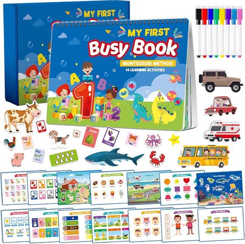 كتاب TEUVO Montessori المشغول للأطفال الصغار 1-3 2-4 3-5، أنشطة التعلم في مرحلة ما قبل المدرسة، كتب التلوين مع موضوعات، ألعاب السفر والتعليم، التوحد، التعلم الحسي، هدايا عيد الميلاد للأولاد والبنات in Kuwait