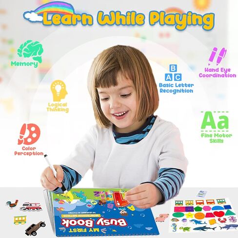 كتاب TEUVO Montessori المشغول للأطفال الصغار 1-3 2-4 3-5، أنشطة التعلم في مرحلة ما قبل المدرسة، كتب التلوين مع موضوعات، ألعاب السفر والتعليم، التوحد، التعلم الحسي، هدايا عيد الميلاد للأولاد والبنات in Kuwait
