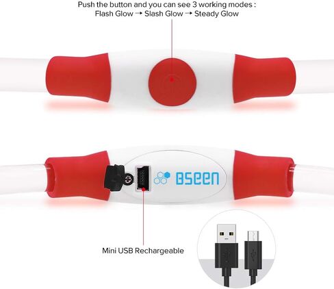 طوق الكلب BSeen LED، قابل لإعادة الشحن عبر USB، طوق كلب متوهج للسلامة الليلية، طوق مضيء أنيق للكلاب الصغيرة والمتوسطة والكبيرة (ياقوتي أحمر) in Kuwait
