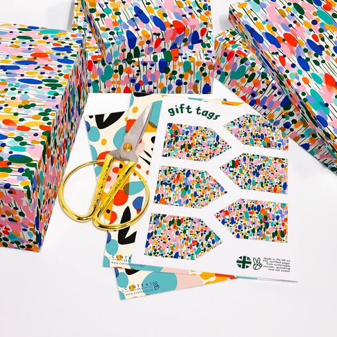 CENTRAL 23 Birthday Wrapping Paper for Women - 6 Sheets of Gift Wrap - Colorful Abstract Dots and Lines - Art - For Girls Teenagers - Recyclable in Saudi Arabia