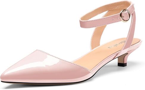 Womens Low Kitten Heel Pointed Toe Sandals Ankle Strap Slingback Pumps Buckle Casual Cute Patent Leather Summer 1.4 Inches Shoes in Saudi Arabia
