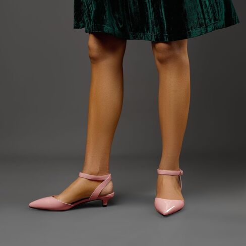Womens Low Kitten Heel Pointed Toe Sandals Ankle Strap Slingback Pumps Buckle Casual Cute Patent Leather Summer 1.4 Inches Shoes in Saudi Arabia
