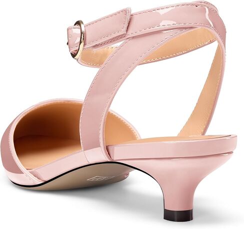 Womens Low Kitten Heel Pointed Toe Sandals Ankle Strap Slingback Pumps Buckle Casual Cute Patent Leather Summer 1.4 Inches Shoes in Saudi Arabia