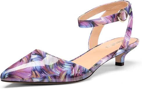 Womens Low Kitten Heel Pointed Toe Sandals Ankle Strap Slingback Pumps Buckle Casual Cute Patent Leather Summer 1.4 Inches Shoes in Saudi Arabia