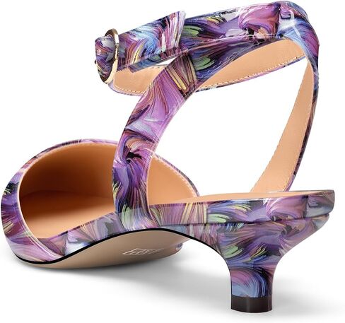 Womens Low Kitten Heel Pointed Toe Sandals Ankle Strap Slingback Pumps Buckle Casual Cute Patent Leather Summer 1.4 Inches Shoes in Saudi Arabia