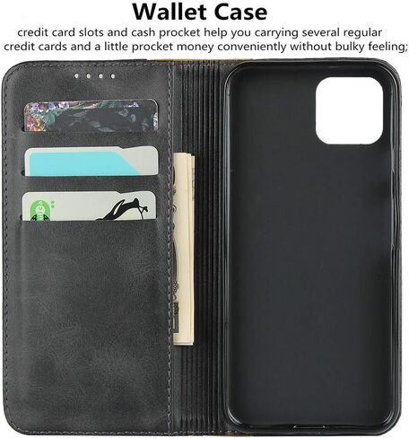 iCoverCase Compatible with Google Pixel 4 XL Wallet Case, Premium PU Magnetic Leather Card Slots Holder Kickstand Soft TPU Flip Cover Case (Black+Khaki) in Saudi Arabia