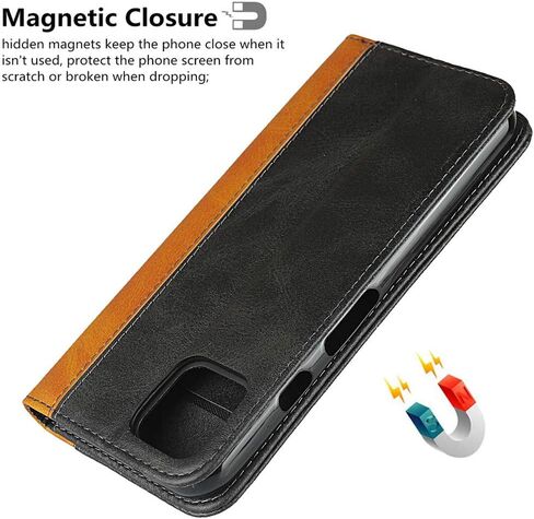 iCoverCase Compatible with Google Pixel 4 XL Wallet Case, Premium PU Magnetic Leather Card Slots Holder Kickstand Soft TPU Flip Cover Case (Black+Khaki) in Saudi Arabia