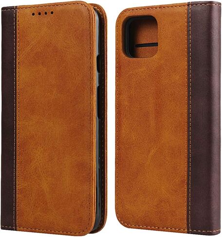 iCoverCase Compatible with Google Pixel 4 XL Wallet Case, Premium PU Magnetic Leather Card Slots Holder Kickstand Soft TPU Flip Cover Case (Black+Khaki) in Saudi Arabia