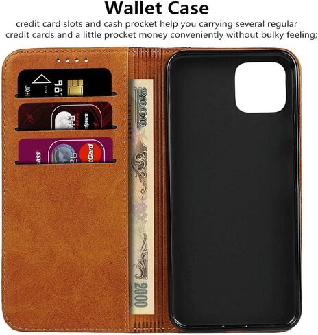 iCoverCase Compatible with Google Pixel 4 XL Wallet Case, Premium PU Magnetic Leather Card Slots Holder Kickstand Soft TPU Flip Cover Case (Black+Khaki) in Saudi Arabia