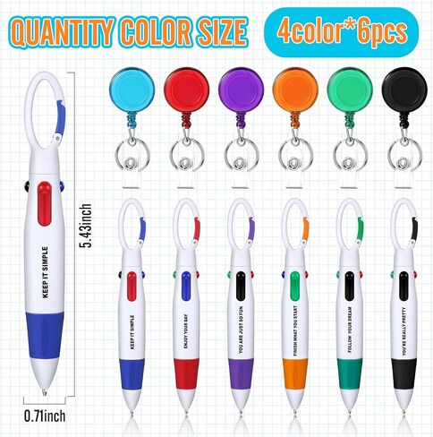 Geosar 24 Pcs Retractable Shuttle Pens 4 in 1 Carabiner Shuttle Pens Nurse Pens for Badge with Keychain Clip Holder Multicolor Ballpoint Pens for Nurses Office School Supplies Students Children Gift in Kuwait