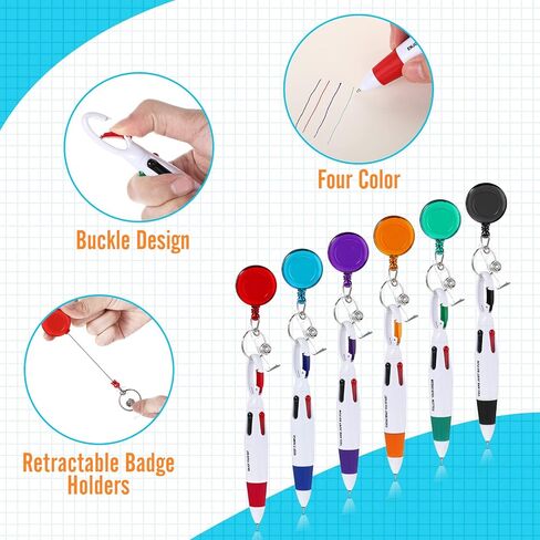 Geosar 24 Pcs Retractable Shuttle Pens 4 in 1 Carabiner Shuttle Pens Nurse Pens for Badge with Keychain Clip Holder Multicolor Ballpoint Pens for Nurses Office School Supplies Students Children Gift in Kuwait