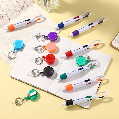 Geosar 24 Pcs Retractable Shuttle Pens 4 in 1 Carabiner Shuttle Pens Nurse Pens for Badge with Keychain Clip Holder Multicolor Ballpoint Pens for Nurses Office School Supplies Students Children Gift in Kuwait