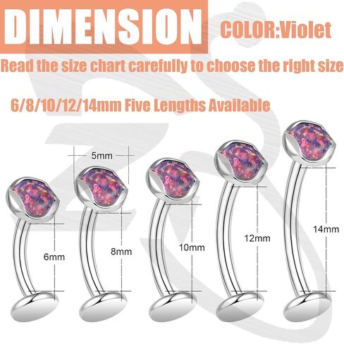 ZS ASTM F136 Titanium Belly Button Ring, 14G Opal Stones Navel Jewelry, 6/8/10/12/14MM Internally Threaded Long Bar Navel Barbell Stud Flat Back Belly Piercing in Saudi Arabia
