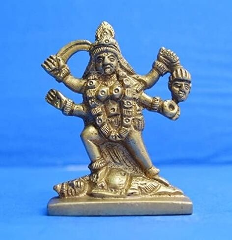 تمثال نحاسي ماها كالي على شيفا من النحاس هندو أيدول 2.5 بوصة - آلهة روحية قوية نحاس ماهاكالي ديفي مورتي للمنزل معبد ماندير كالكاجي أيدول روحاني بوجا فاستو الهند كالي براس مقدس in Kuwait