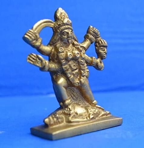 تمثال نحاسي ماها كالي على شيفا من النحاس هندو أيدول 2.5 بوصة - آلهة روحية قوية نحاس ماهاكالي ديفي مورتي للمنزل معبد ماندير كالكاجي أيدول روحاني بوجا فاستو الهند كالي براس مقدس in Kuwait