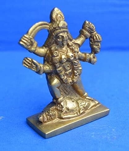 تمثال نحاسي ماها كالي على شيفا من النحاس هندو أيدول 2.5 بوصة - آلهة روحية قوية نحاس ماهاكالي ديفي مورتي للمنزل معبد ماندير كالكاجي أيدول روحاني بوجا فاستو الهند كالي براس مقدس in Kuwait