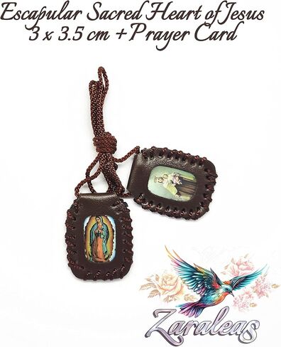Escapulario en Cuero sagrado Corazon, Virgen del Carmen, Virgen de Guadalupe y san Miguel arcangel. 3x3,5cms. (Brown) in Saudi Arabia