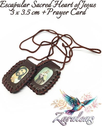 Escapulario en Cuero sagrado Corazon, Virgen del Carmen, Virgen de Guadalupe y san Miguel arcangel. 3x3,5cms. (Brown) in Saudi Arabia