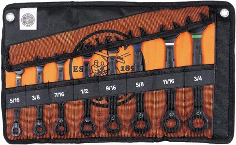 Klein Tools 69408G Ratcheting Combination Wrench Set, SAE, 5/16 to 3/4 Inch, 90-Tooth Steel Alloy with Foam Pouch, 8-Piece in Kuwait