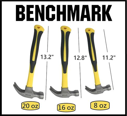 3 Pack of Claw Hammers (20 oz, 16 oz, 8 oz) with Sure-Grip Fiberglass Handles and Polished Steel Head in Kuwait