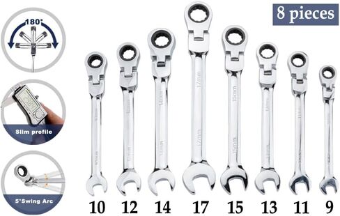 Flexible Ratchet Wrench Set 8pcs 9-17mm Spanner Gear Ring Ratcheting Combination Flexi Wrenches Kit Metric Flex Head in Saudi Arabia