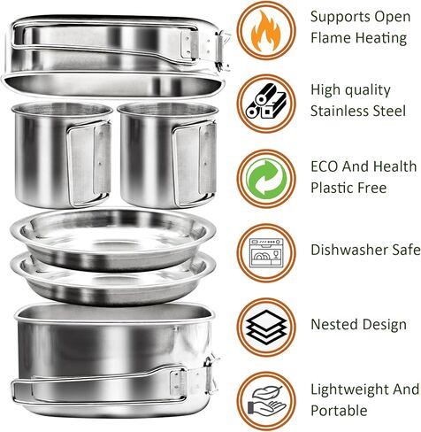 حقيبة الظهر للتخييم، أدوات طهي صغيرة للنزهة والتخييم، مجموعة أدوات الطبخ من الفولاذ المقاوم للصدأ، مجموعة أطباق للمشي لمسافات طويلة، وحقيبة الظهر، وصناعة الأدغال والنزهة، والتخييم، وتتضمن حقيبة حمل in Kuwait