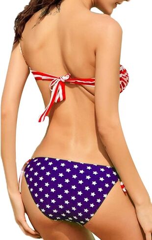 Women's Sexy 2 Piece US Flag Graphic Bandage Bra and Bottom Swimsuits Set Lace Up Patriotic July 4th String Bikini Swimwear in Saudi Arabia
