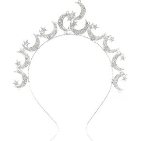 Barode Moon Crown Headband Silver Star Bride Tiaras Bridal Wedding Headpiece Princess Angel Prom Birthday Party Hair Accessories for Women in Kuwait