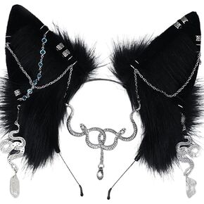 LJJCSFF Gothic Wolf Ears Black Fox Ears HeadBand Cosplay Animal Faux Fur Cat Dog Ears Egyptian Cat Ears Anubis Ears Cosplay