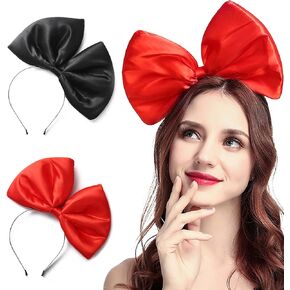 Olbye Bow Headbands Red Bows Hairbands Christmas Halloween Cosplay Large Bowknot Costume Bow for Women 2Pcs