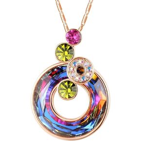GEMMANCE Bubble Round Pendant Necklace for Women 18"+2" made with Swarovski Crystals - Rose Gold Plated or Silver Toned Rainbow Stone Pink Purple Pendant for Girls - Anniversary Birthday Gifts for Mother Daughter Wife - Pendant Gemmstone Jewellery