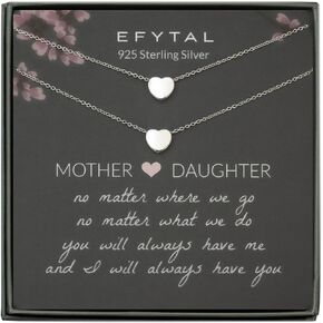 EFYTAL Matching Necklace for Mom and Daughter, 925 Sterling Silver Dainty Heart Necklace Set of 2, Back to School Gifts for girls, Mommy Daughter Necklace Set