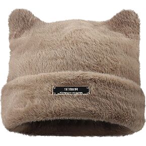 Furry Beanie Fur Fuzzy Women Bear Ear Warm Hat Plush Slouchy Beanies