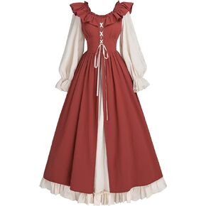 Nuoqi Renaissance Dress Women Medieval Renaissance Faire Dress Long Sleeve Irish Dress