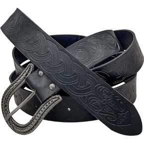 Medieval Viking Belt Black Renaissance Belt Celtic Knot Embossed Knight Belt Vintage O Ring Belt for Men Archery LARP Costume Accessories