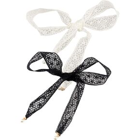 2 PCS Lace Belts Hollow Girdle Thin Pearl Belt for Women Girls Black and White Lace Decorative Ribbon Belt for Dress Outfits Accessories