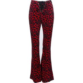 Women's Red Leopard Print Bell Bottoms Cheetah Punk Rock Pants M in Kuwait