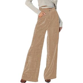 سروال مخملي للنساء من فايبل، سروال بالازو بخصر مرتفع وارجل واسعة، ملابس كاجوال طويلة فضفاضة مع جيوب in Kuwait