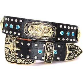 West Star Concho Belt Mens Women Western Cowboy Leather Belt Longhorn Horse Rooster Cowboy Prayer Sheriff Star Decoration