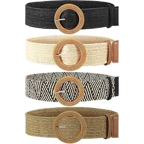 HMIEPRS 4 Pack Straw Woven Elastic Stretch Waist Belts, Boho Waist Braided Skinny Dress Belts for Women in Kuwait