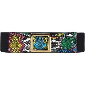 JKJF Snakeskin Wide Elastic Belt Women's Stretchy Belt Fashion PU Leather Waist Cinch Belt for Dresses Coat Jeans Pants Costume
