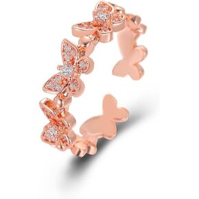 18K Gold Plated Butterfly Rings for Women Adjustable Statement Promise Ring Open Band with Cubic Zirconia