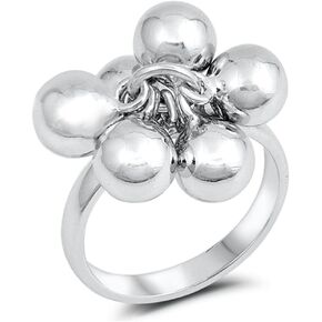 Bead Ball and Chain Hanging Charm Ring New .925 Sterling Silver Band Sizes 5-10