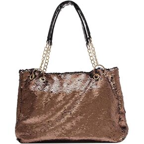 Women Patent Hobos Shiny Top-Handle Bags Chain Handbags Large Shoulder Bags for Ladies Sequin Purse